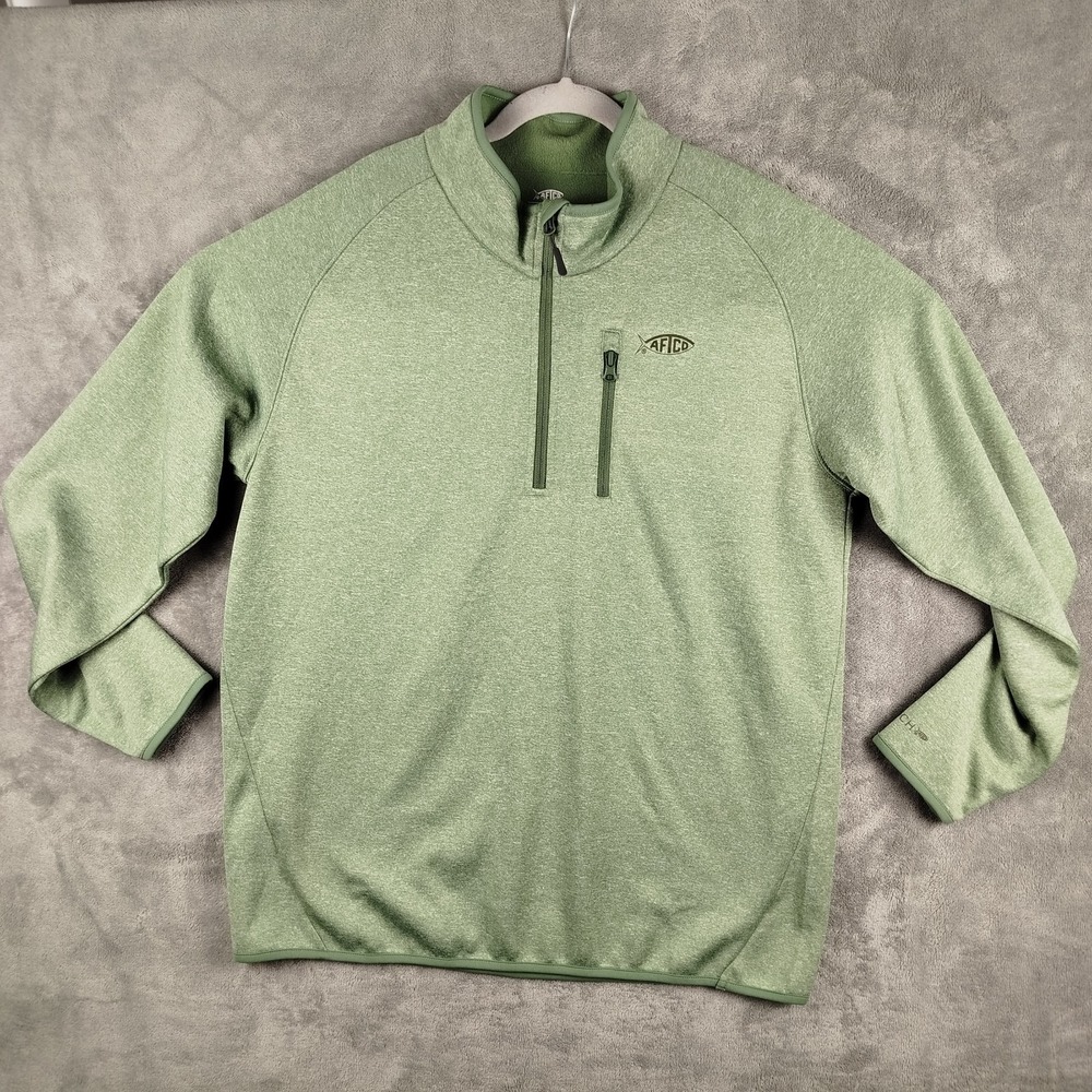 AFTCO AFTech Performance Fleece 1/4 Zip Pullover Men L Green Outdoor Fish Tech - Picture 1 of 12